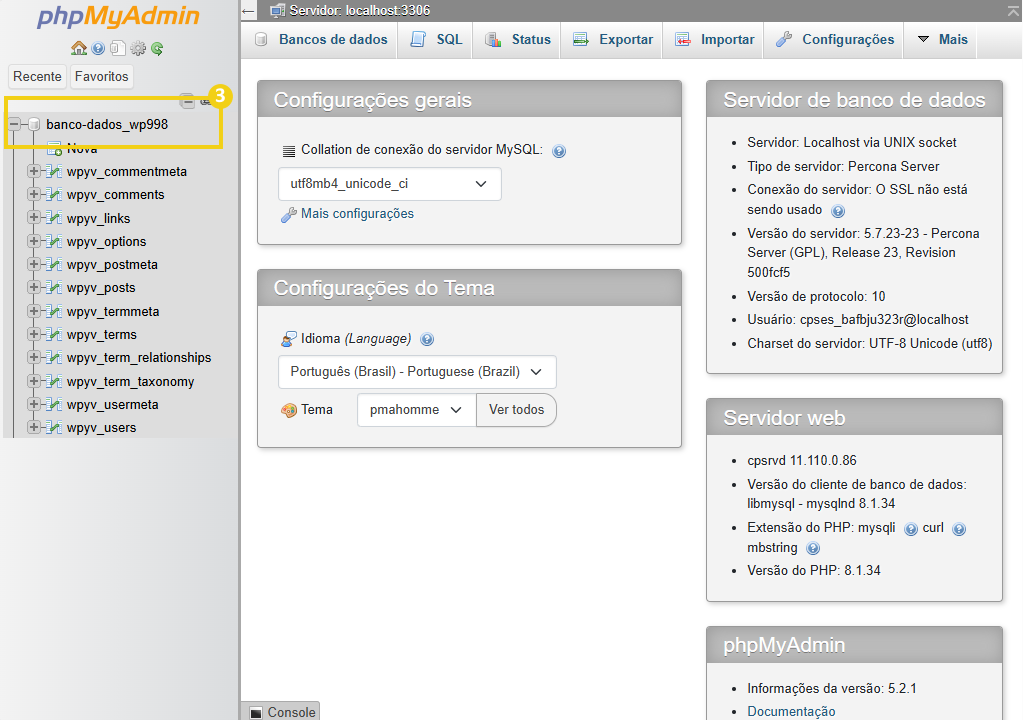 Acessar o Banco de Dados pelo phpMyAdmin